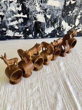 Hand Carved Wooden Safari Animal Napkin Holders Made in Kenya, Set of 7